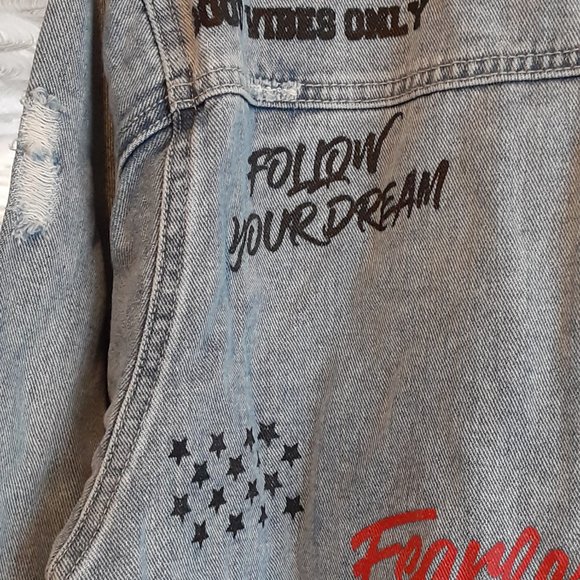 VICTORIOUS DENIM COOL SKATER STYLE JACKET MEN'S UNISEX - Picture 4 of 7